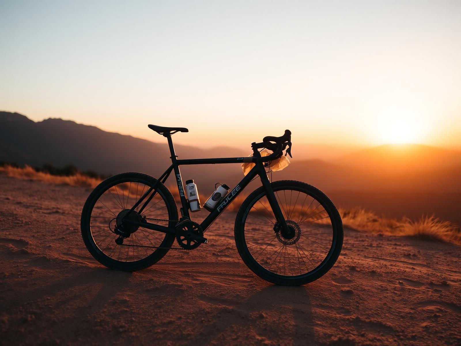 Gravel bike at sunrise on an open road